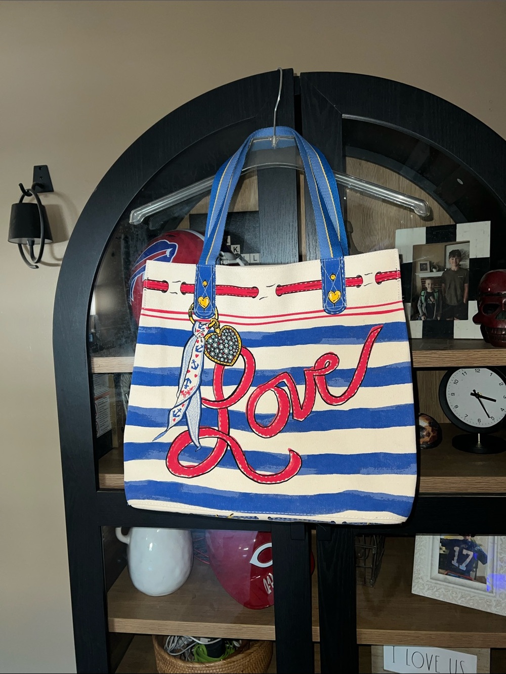 Brighton Canvas Striped Love Tote Bag - Blue & Red NWT